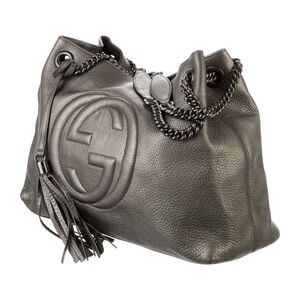 Gucci Metallic Gray/Pewter Pebbled Leather Hobo with Tassel